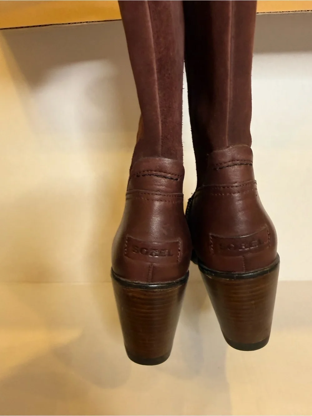 Sorel After Hours Wedge Heel Suede Leather Boots Redwood Burgundy Brown Size 8